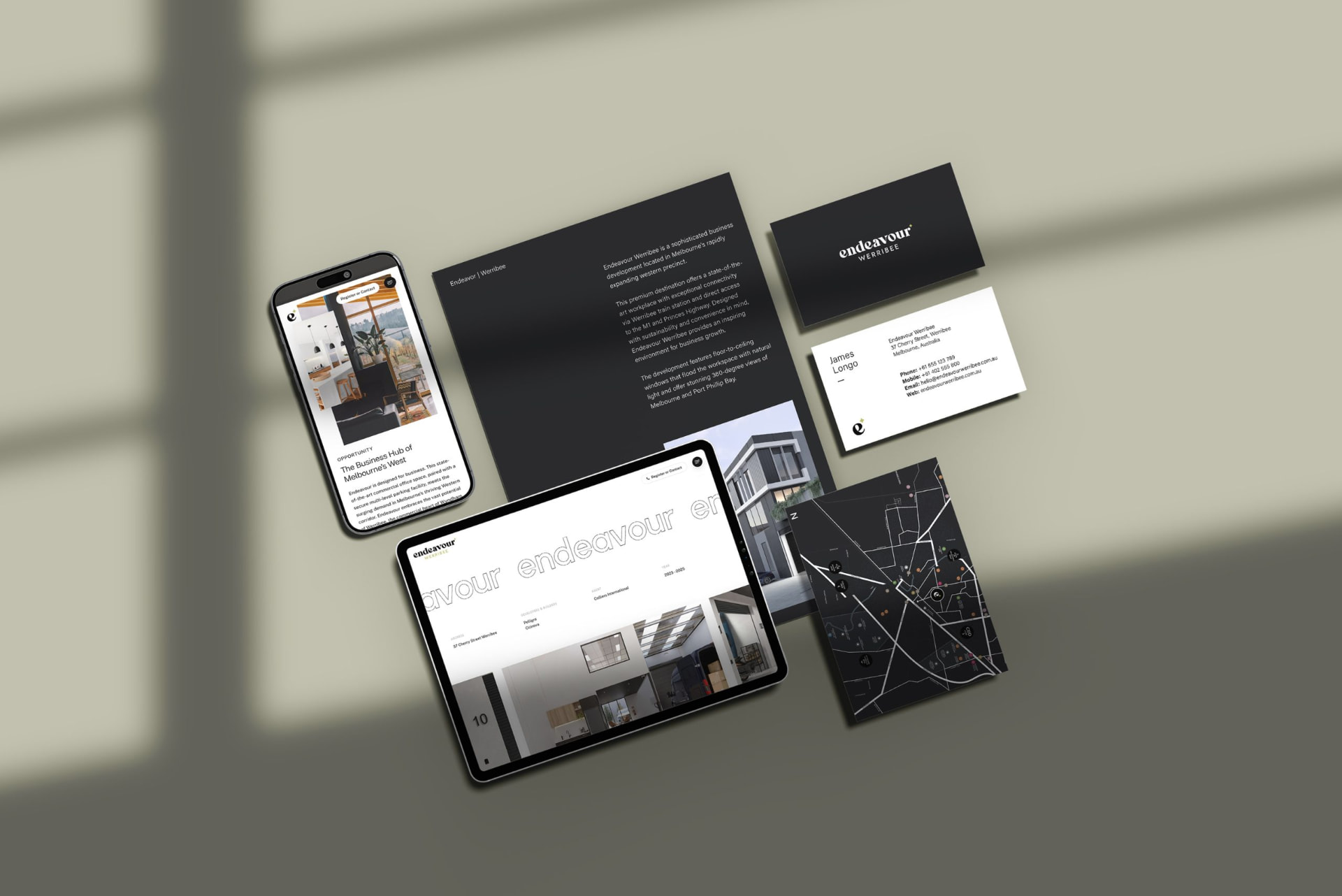 Endeavour Werribee website, stationery and print collateral