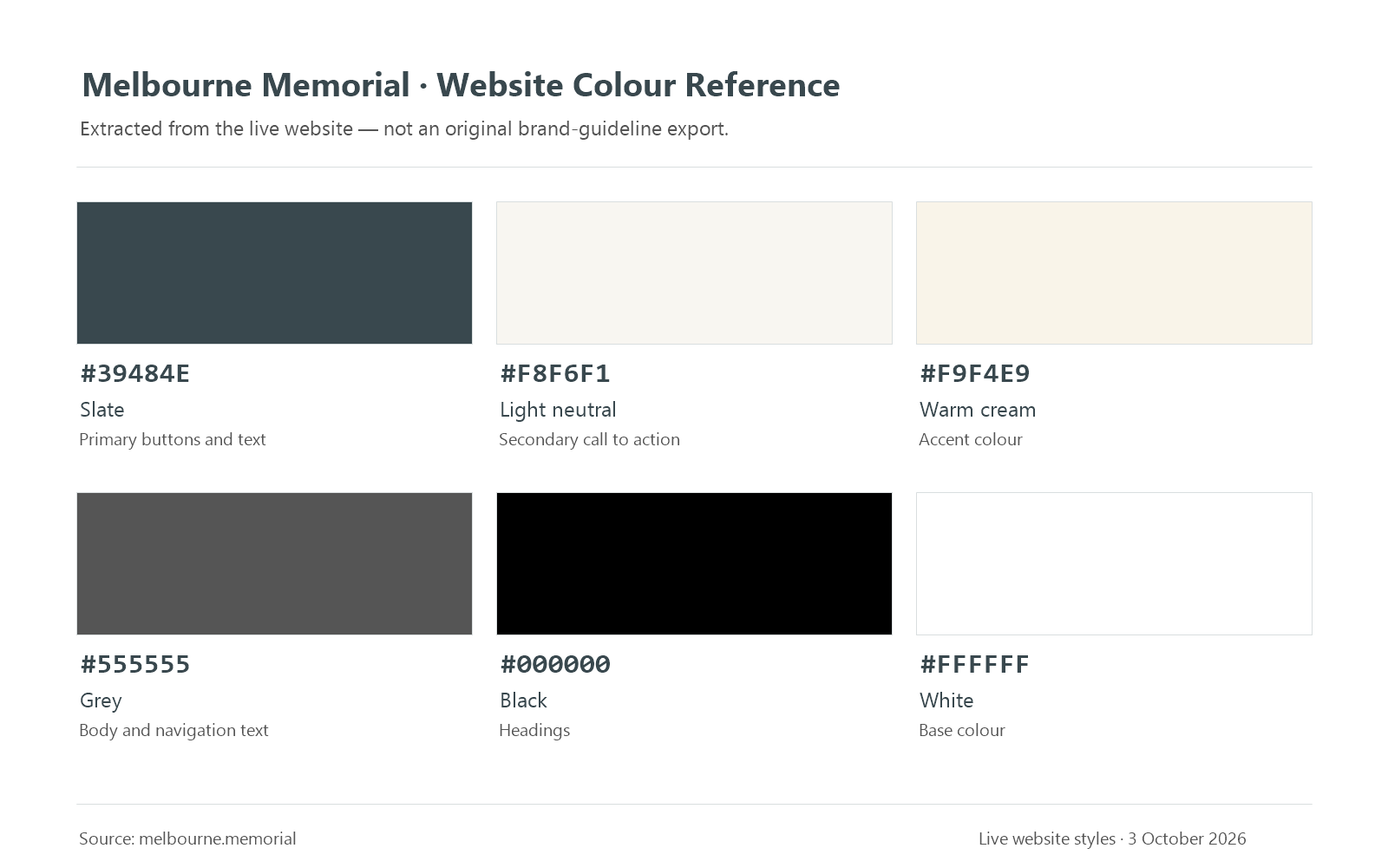 Melbourne Memorial colour palette