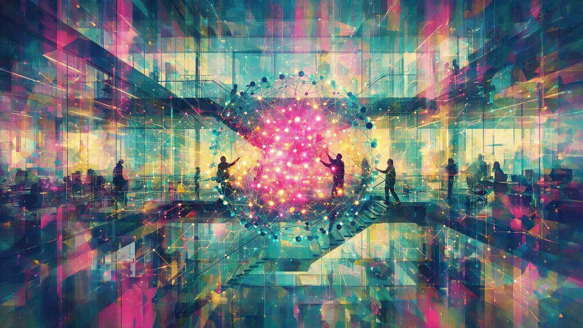 Abstract illustration representing AI tools implemented inside a business